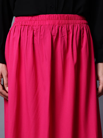 Nabia Pink Solid Flared Maxi Skirt For Women