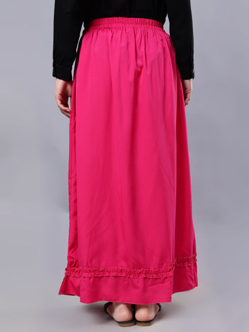 Nabia Pink Solid Flared Maxi Skirt For Women
