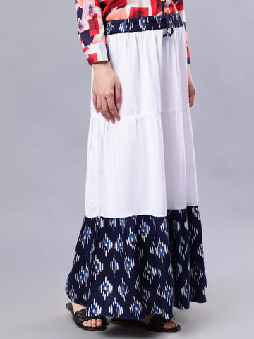 Nabia Women White & Blue Solid Flared Maxi Skirt