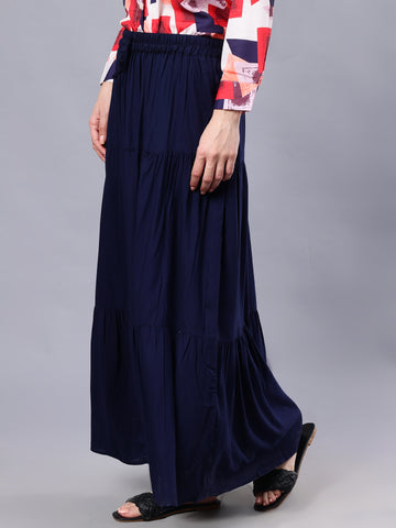 Nabia Women Blue Solid Flared Maxi Skirt