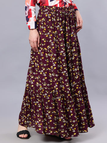 Nabia Women Purple & Yellow Floral Print Flared Maxi Skirt