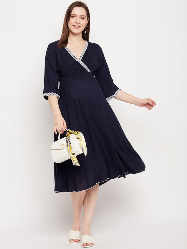 Nabia Women Blue Solid Pre and Post Pregnancy / Maternity Dress
