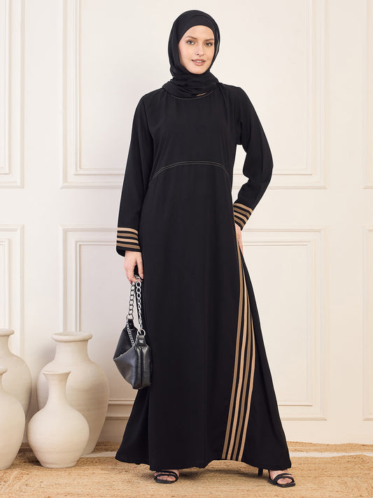 Nabia Black Aline Abaya for Women With Black Georgette Hijab