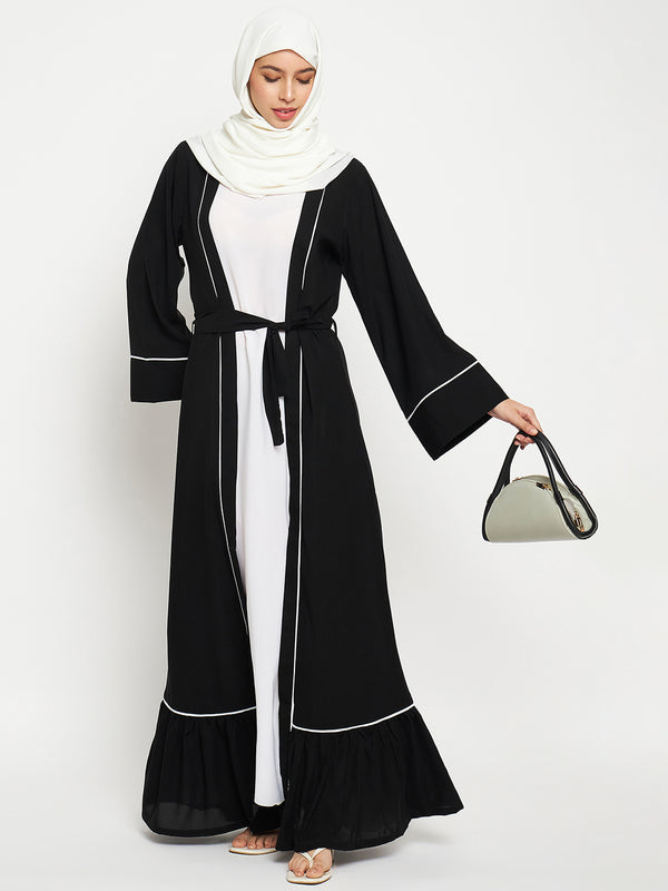 Nabia Women Black Front Open Shrug Abaya Burqa with Black Scarf