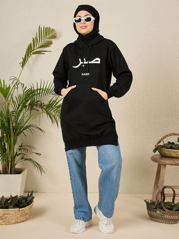 Modest Sabr Black Fleece Winter Hoodie for Women