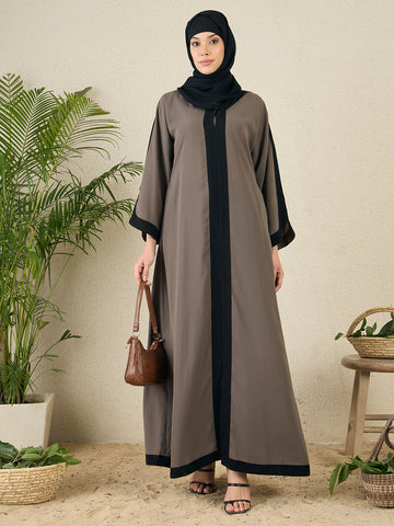Nabia Grey  Aline Abaya with Black Georgette Hijab