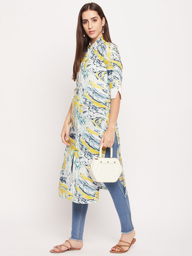 Nabia Women Front Open Multi Colour Printed kurta