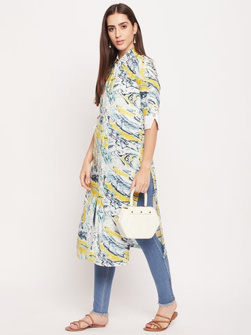 Nabia Women Front Open Multi Colour Printed kurta