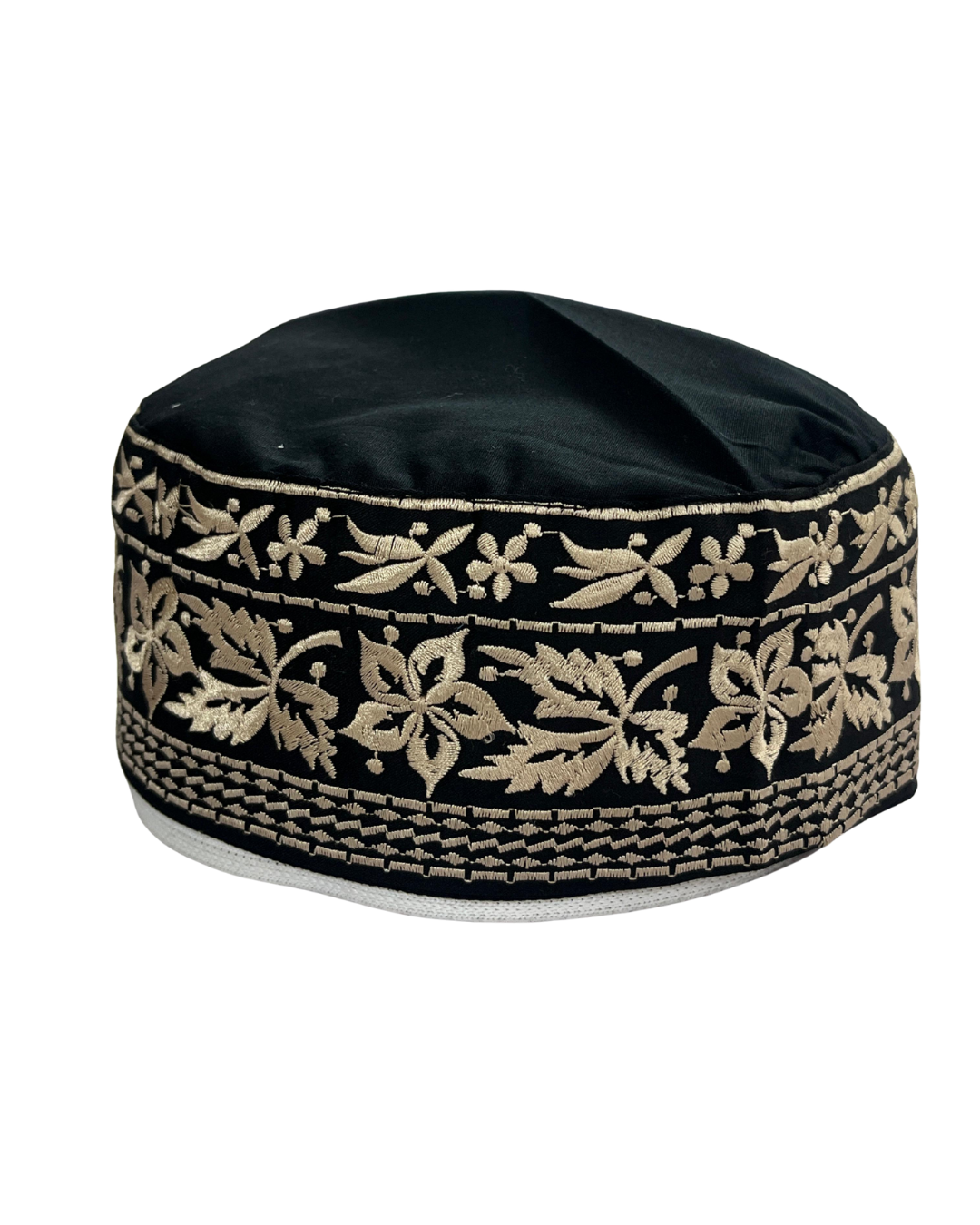 Men's Black Cotton Embroidered Kufi Cap