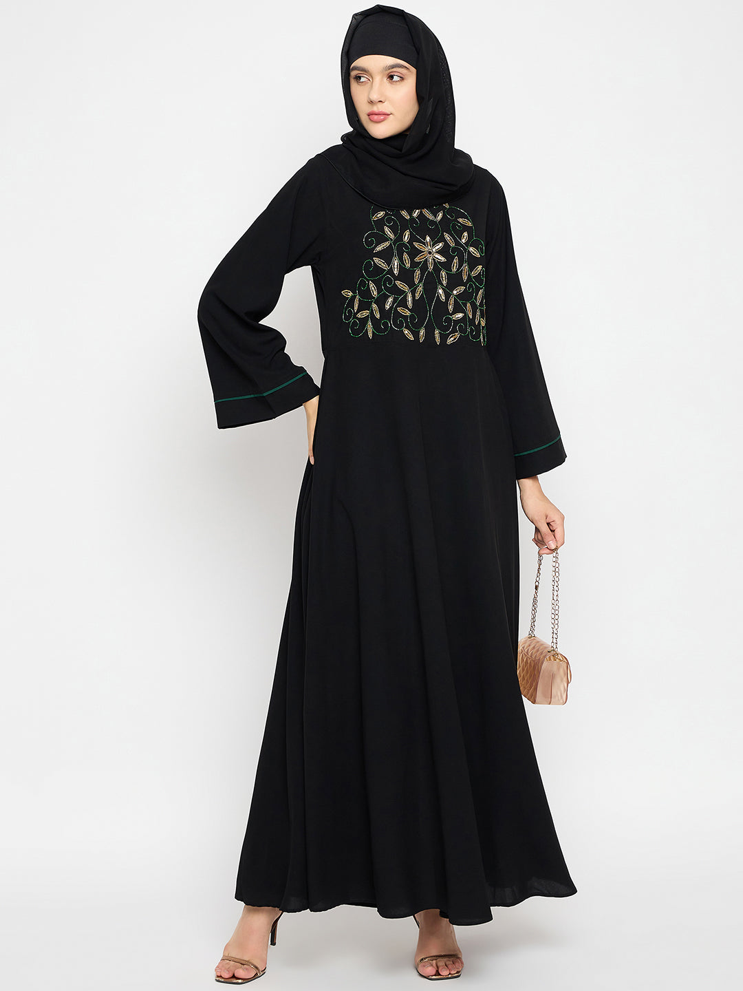 Handwork Detailing Luxury Abaya with Black Hijab
