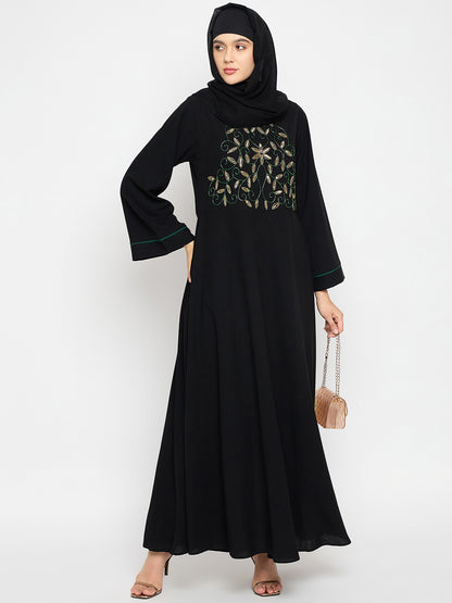 Handwork Detailing Luxury Abaya with Black Hijab