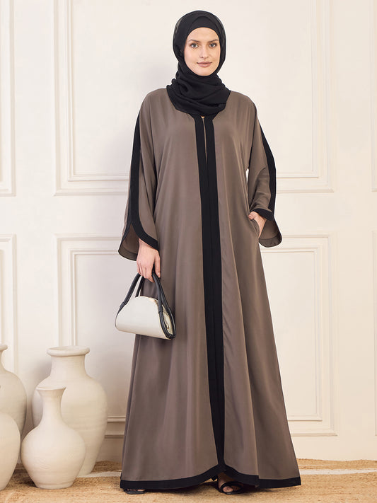 Nabia Grey  Aline Abaya with Black Georgette Hijab
