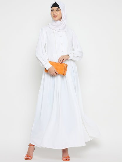 White Embroidery Abaya Burqa with Black Hijab