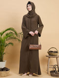 Oat (Khaki) Front Open Dubai Abaya Burqa with Matching Hijab