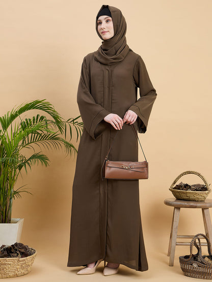 Oat (Khaki) Front Open Dubai Abaya Burqa with Matching Hijab