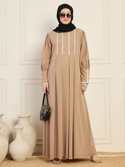 Nabia Beige Handwork Abaya Black Georgette Hijab