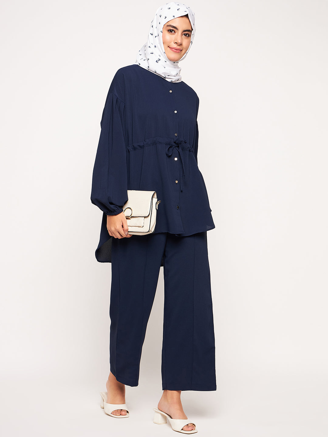 Nabia Blue Solid Co-ord Set for Women
