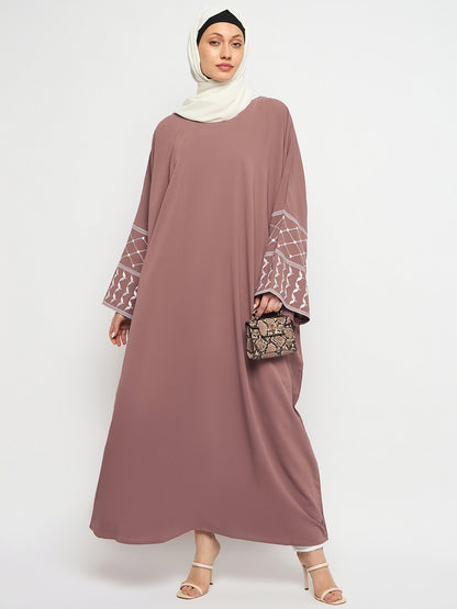 Nabia Kefiyyeh Embroidery Rust Abaya Burqa with Black Scarf