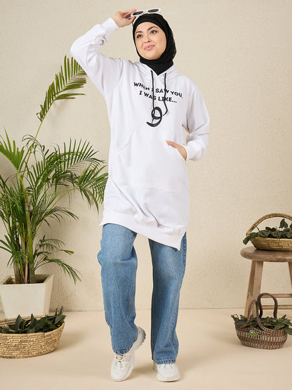 Women's Modest Wow White Fleece Winter Hoodie