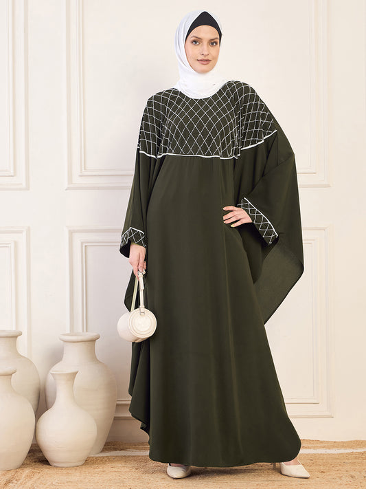 Nabia Luxury Handwork Kaftan Abaya with White Georgette Hijab