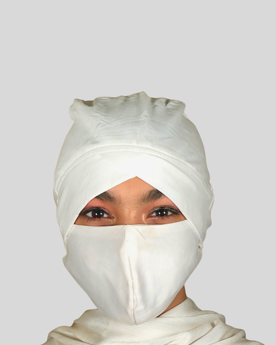 Plain White Turban-style cap Hijab
