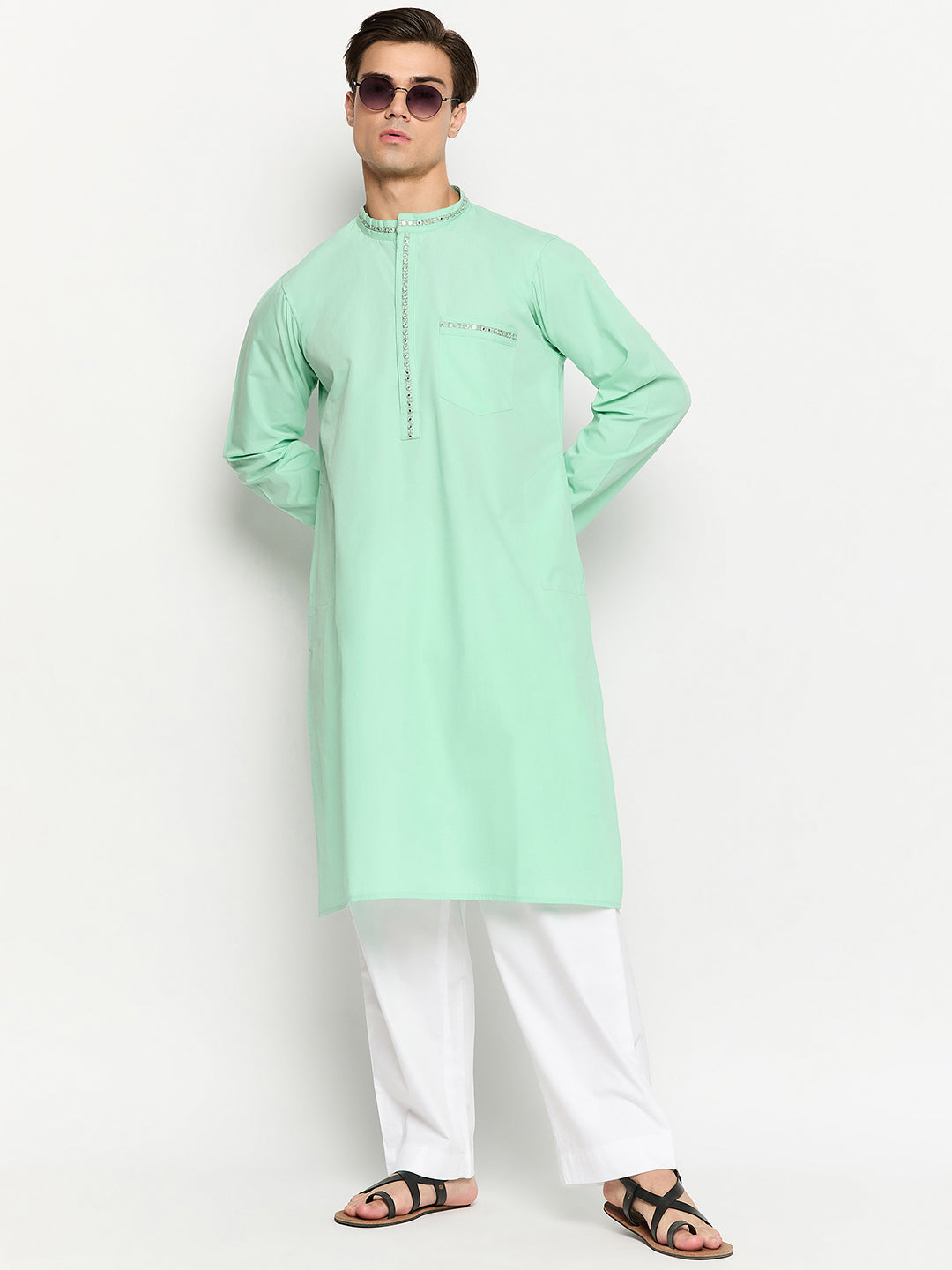Green Embroidery Men's Kurta Pajama Set