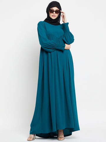 Green A-line Abaya with Black Georgette Scarf