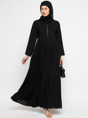 black abaya dress Nabia Zip-Closure Black Abaya Burqa with Black Scarf