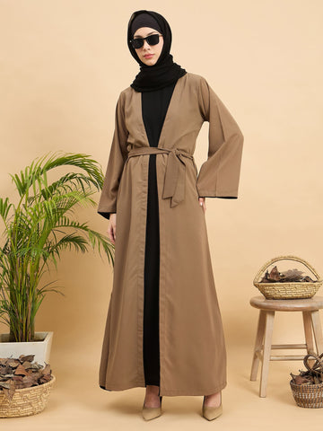 2 Piece Shrug Abaya Set with Black Hijab For Women