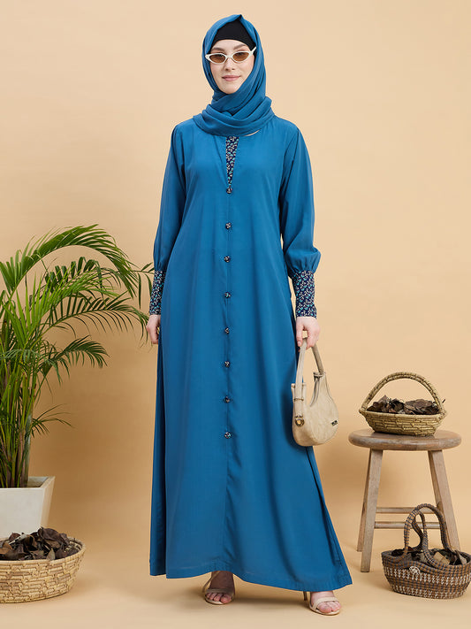 Solid Sky Blue Abaya Burqa with Matching Hijab