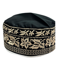 Men's Black Cotton Embroidered Kufi Cap