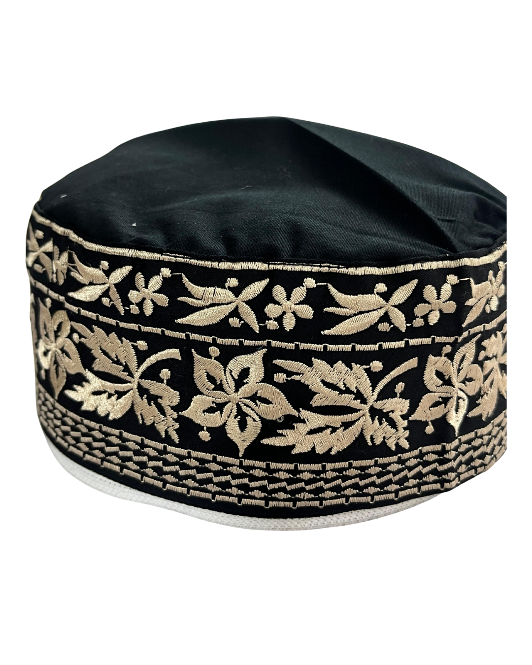Men's Black Cotton Embroidered Kufi Cap