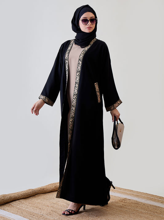2 Piece Embroidered Black Shrug Set with Matching Black Hijab for Women