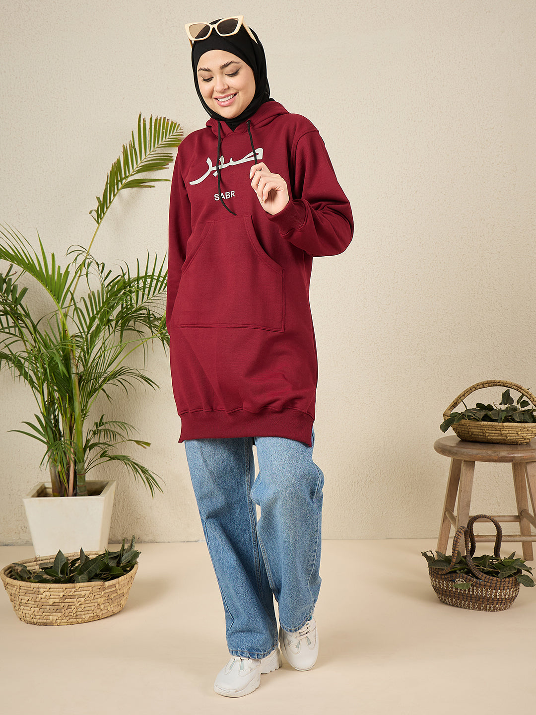 Sabr Modest Maroon Fleece Winter Hoodie for Women