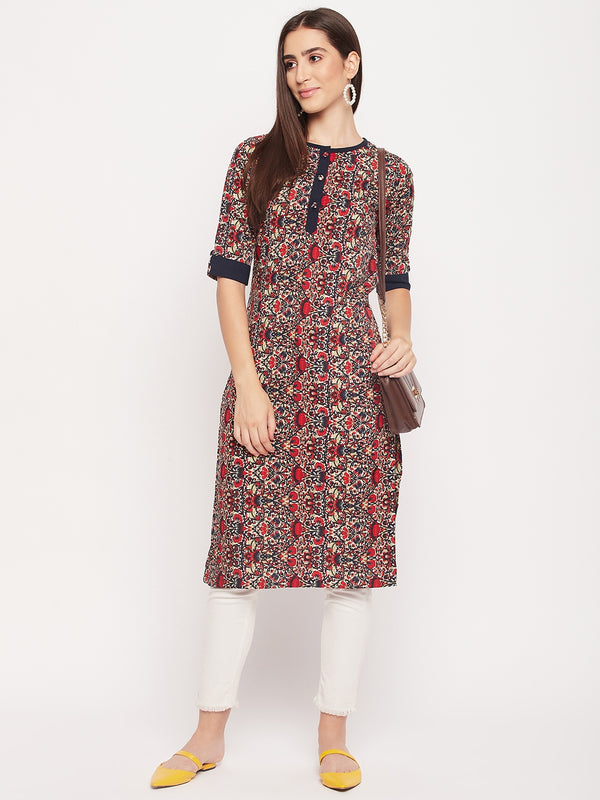 Nabia Women Red & Black Printed kurta