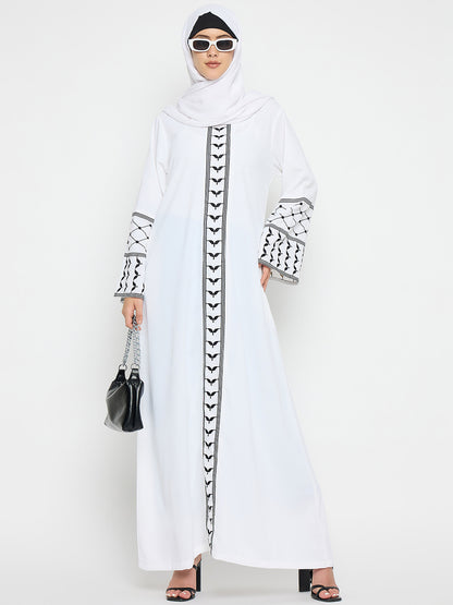 Nabia Kefiyyeh Embroidery White Abaya Burqa with Black Hijab