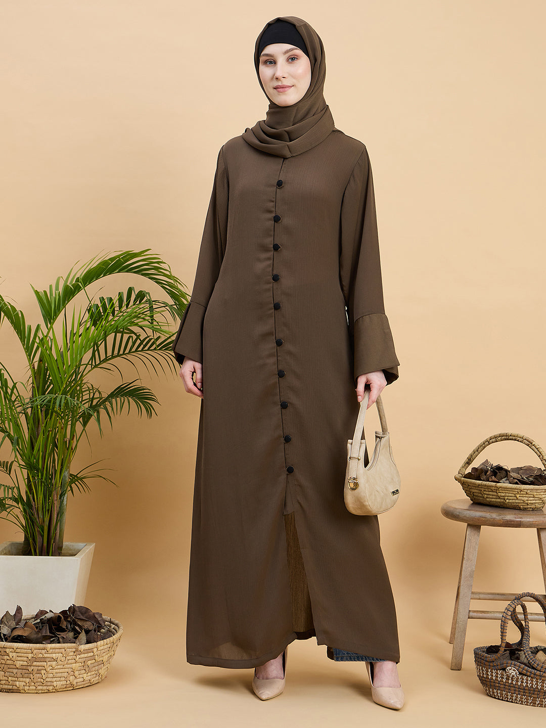 Women’s Front Open Oat Abaya Burqa with Matching Hijab