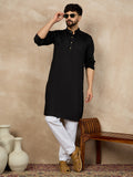 Nabia Black Solid Kurta and White Pajama Set