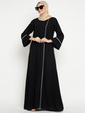 Nabia Women Black Side Open Aline Abaya Burqa for women Georgette Scarf