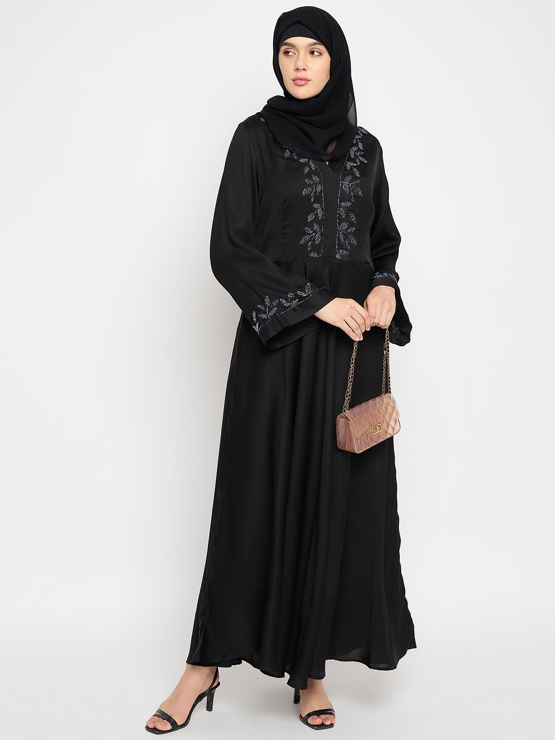 Handwork Black Luxury Abaya With Black Hijab