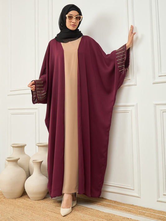 Nabia 2 Piece Handwork Shrug Abaya with Black Georgette Hijab