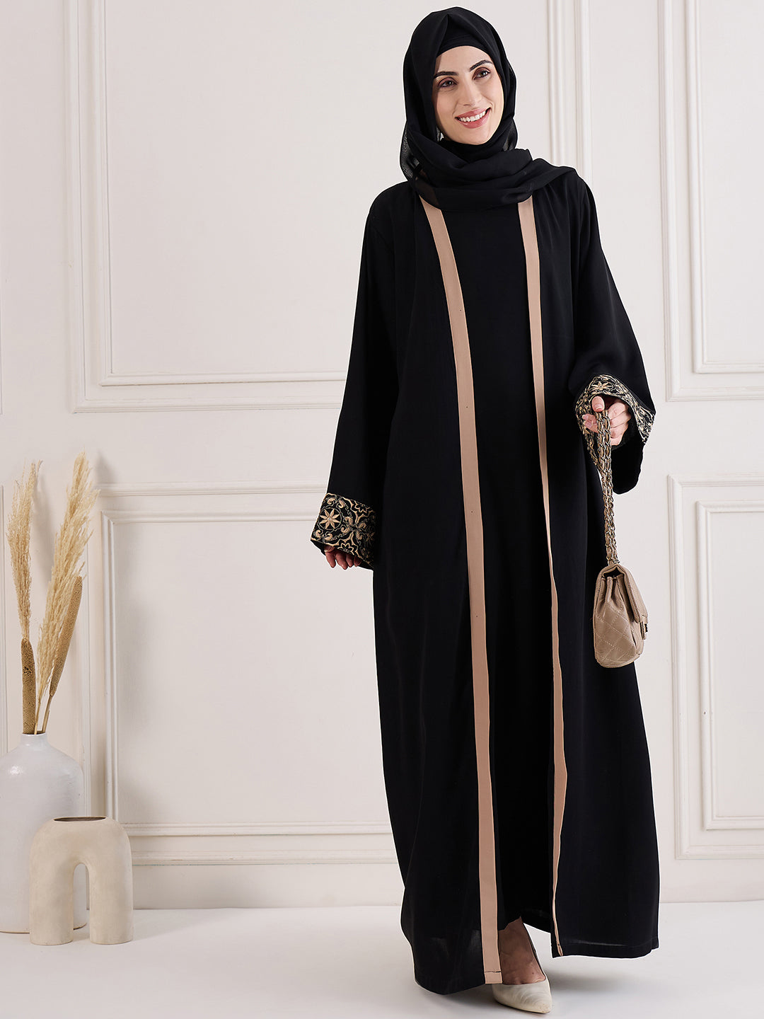2 Piece Embroidered Shrug Set with Matching Black Hijab