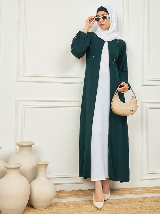 2 Piece Solid Luxury Abaya with White Georgette Hijab