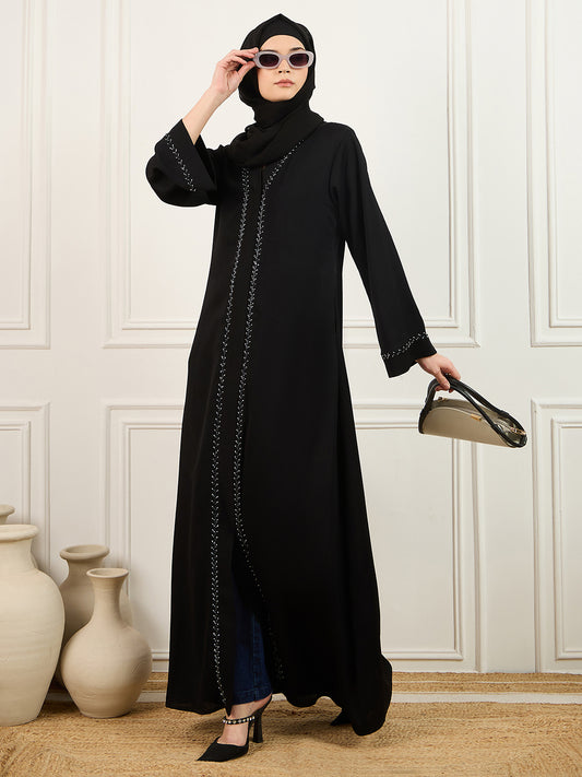 Black Solid Luxury Abaya with Matching Georgette Hijab