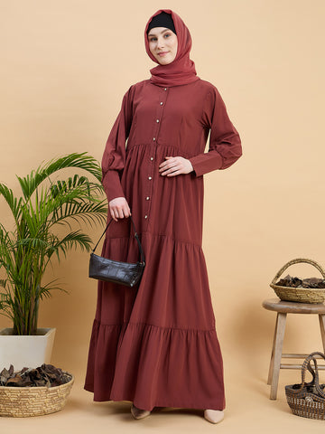 Women’s Solid Rust Abaya Burqa with Matching Hijab