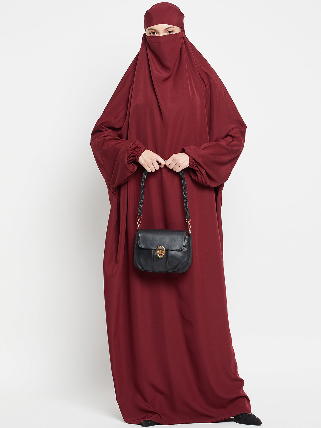 Maroon Free Size Adjustable Nosepiece Jilbab Abaya for Girls and Women