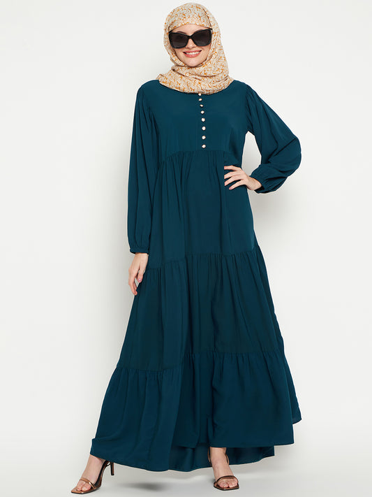 Clearance: Nabia Solid Frilled Abaya Burqa With Black Georgette Scarf