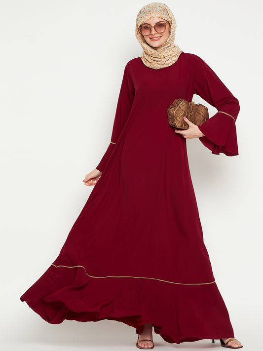 Nabia Women Maroon Solid Aline Abaya Burqa with one Georgette Scarf