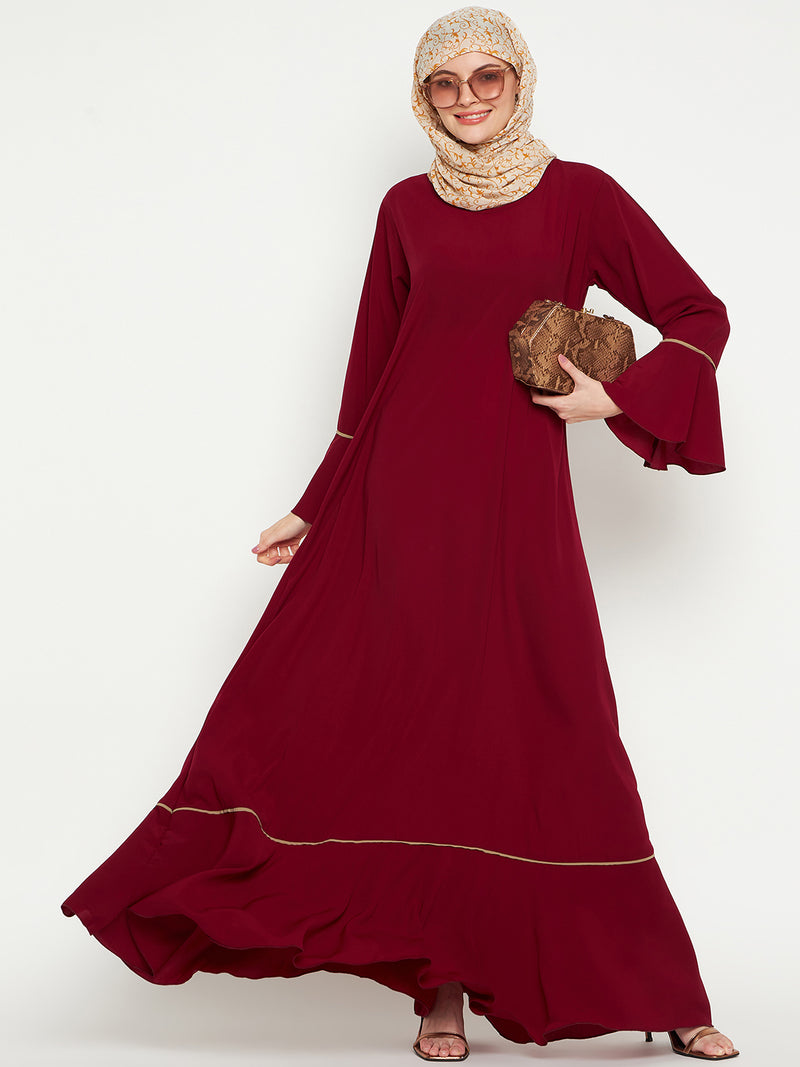 Nabia Women Maroon Solid Aline Abaya Burqa with one Georgette Scarf