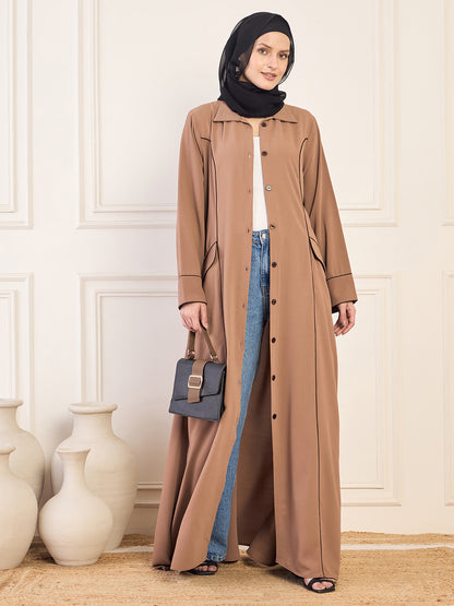 Nabia Rust Front Open Coat Abaya with Black Georgette Hijab
